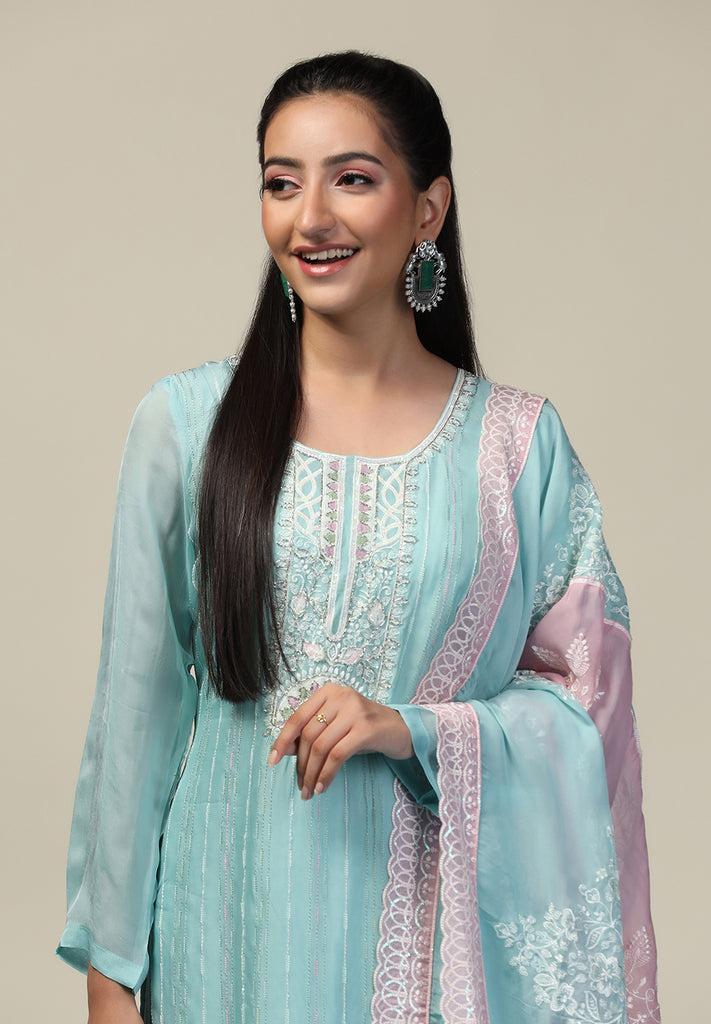 Seagreen Organza Suit | Bombay Selections