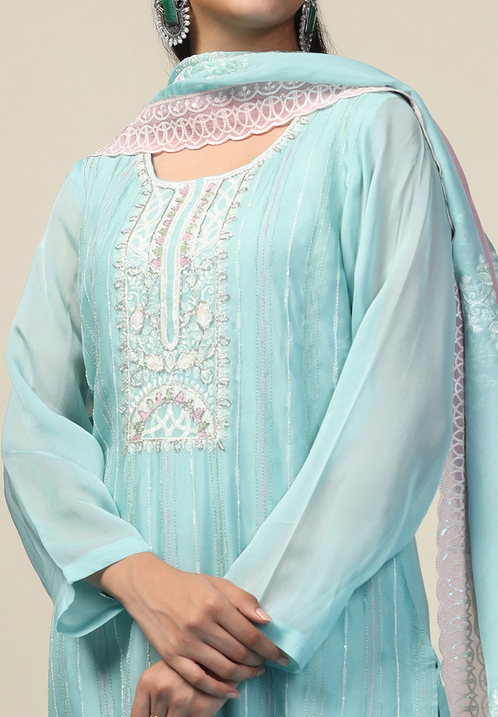 Seagreen Organza Suit for Women | Bombay Selections