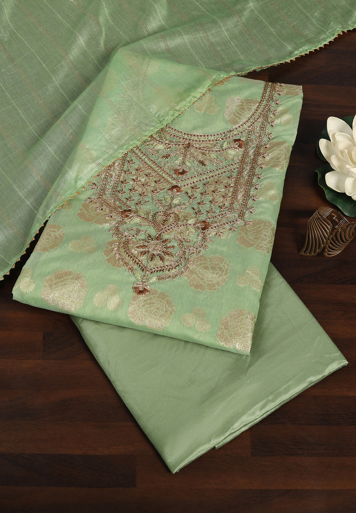 Banarasi Chanderi Unstitched Suit – Zari, Aari & Sequin Detailing