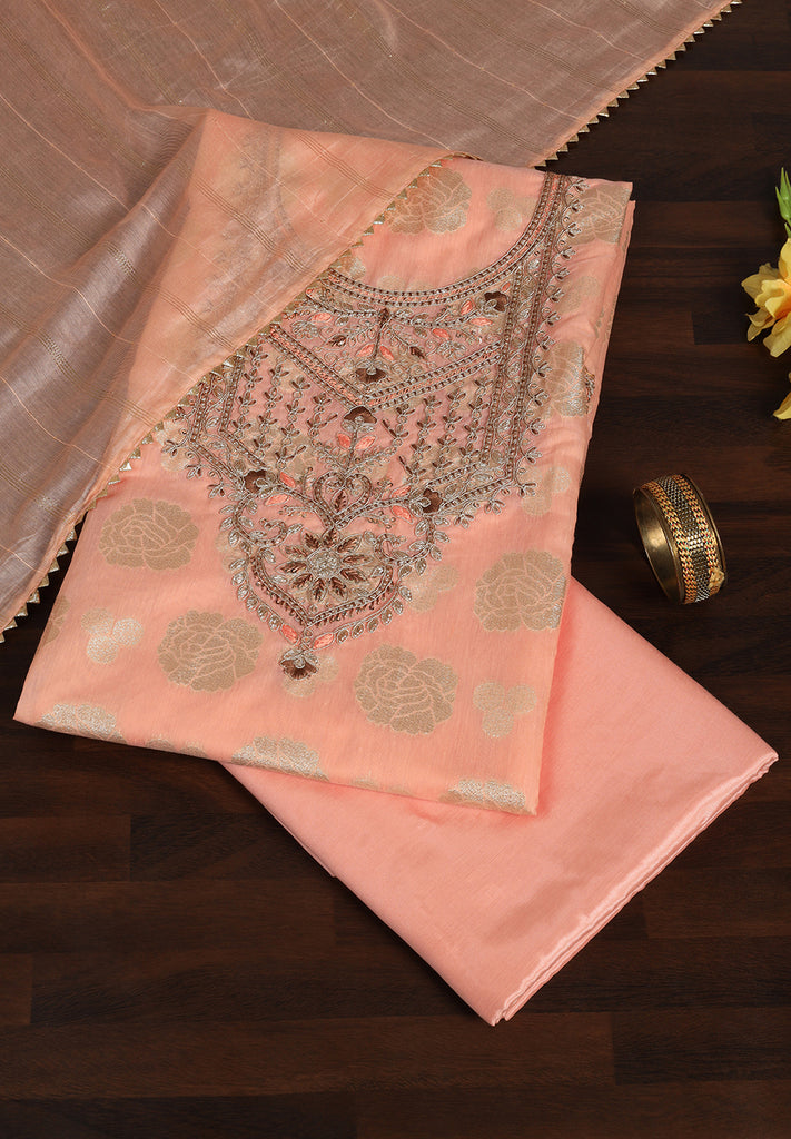 Banarasi Chanderi Unstitched Suit – Zari, Aari & Sequin Detailing