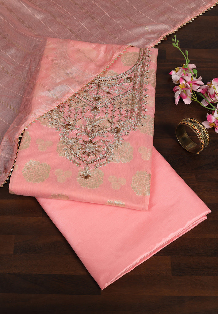 Banarasi Chanderi Unstitched Suit – Zari, Aari & Sequin Detailing