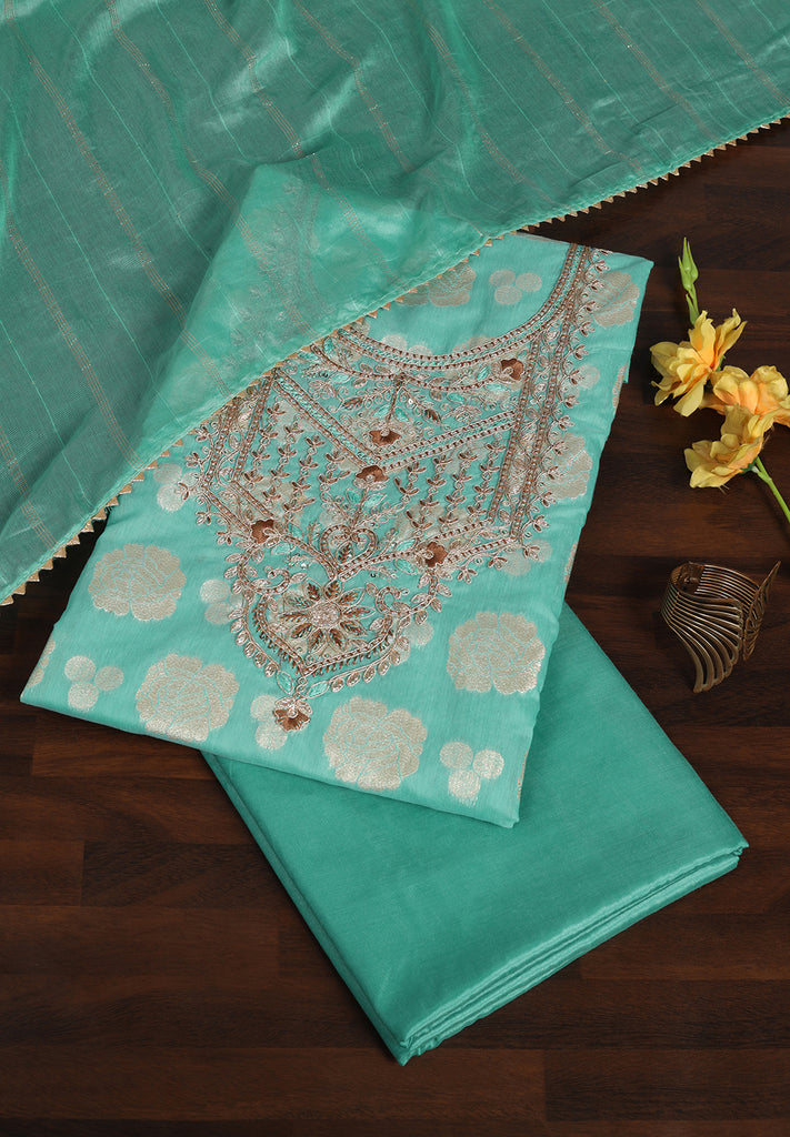 Banarasi Chanderi Unstitched Suit – Zari, Aari & Sequin Detailing