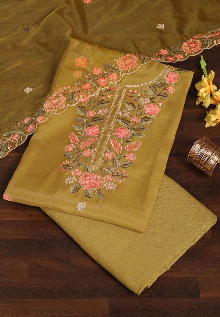 Cotton Silk Unstitched Suit with Intricate Resham Work