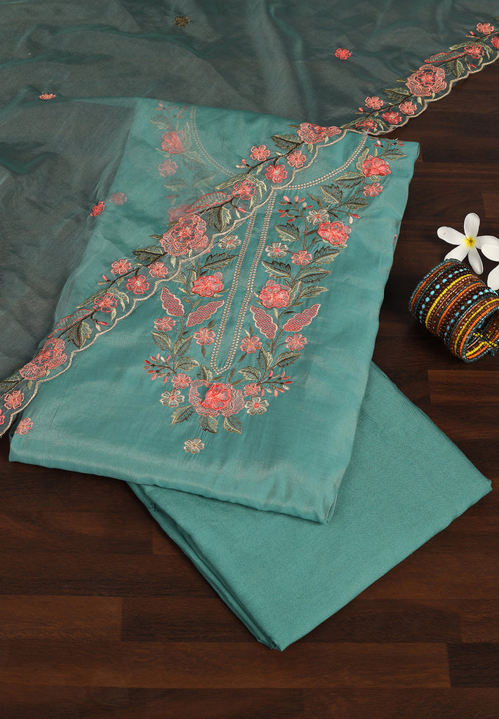 Cotton Silk Unstitched Suit with Intricate Resham Work
