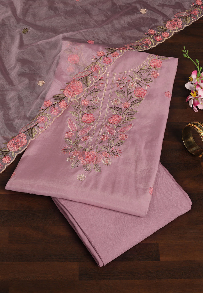 Cotton Silk Unstitched Suit with Intricate Resham Work