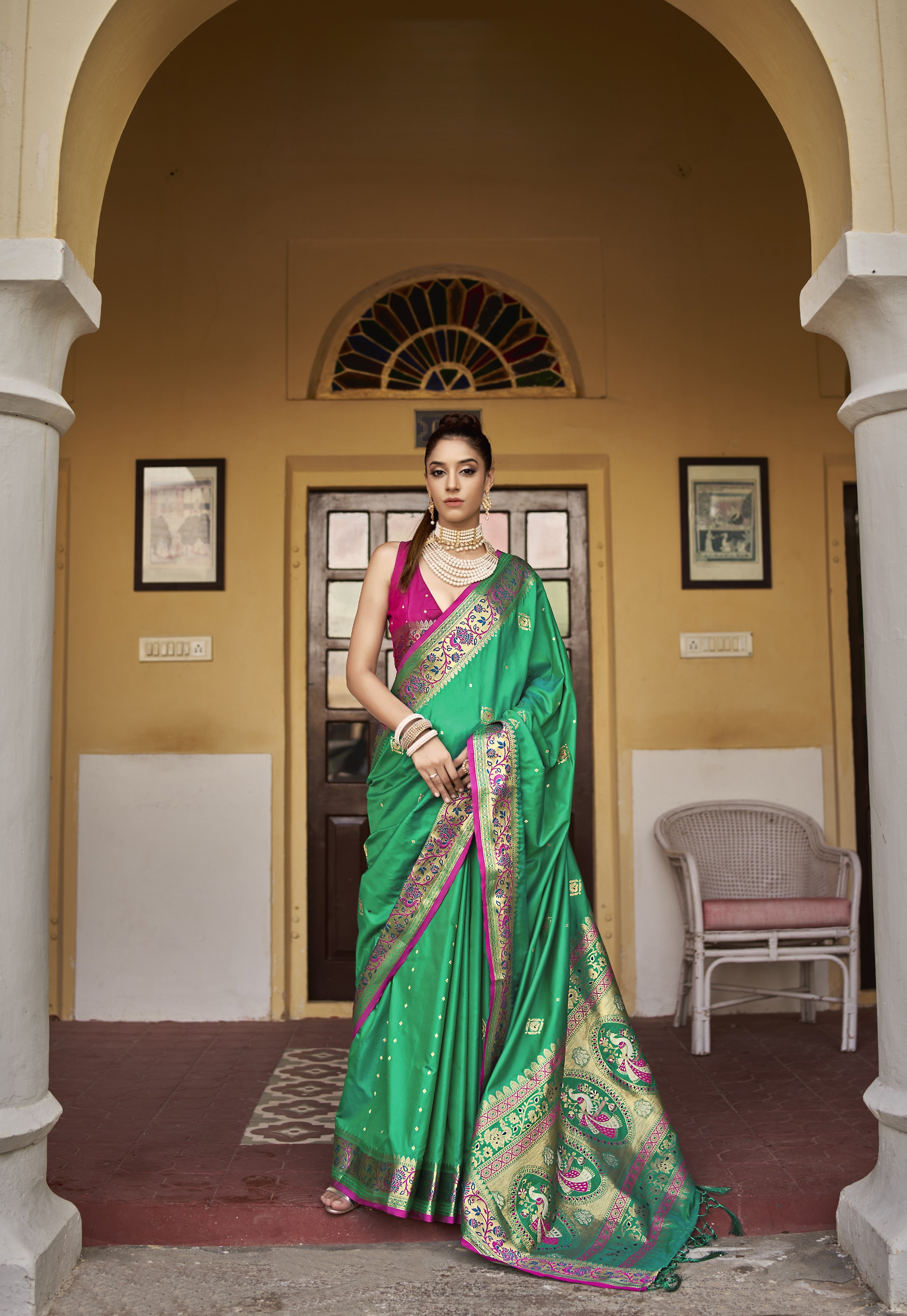 Exquisite Banarasi Paithani Silk Saree with Rich Peshwai Pallu