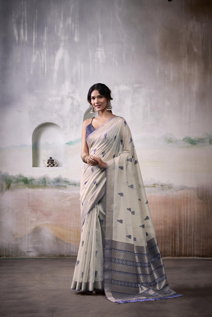 Linen Saree with a Touch of Zari