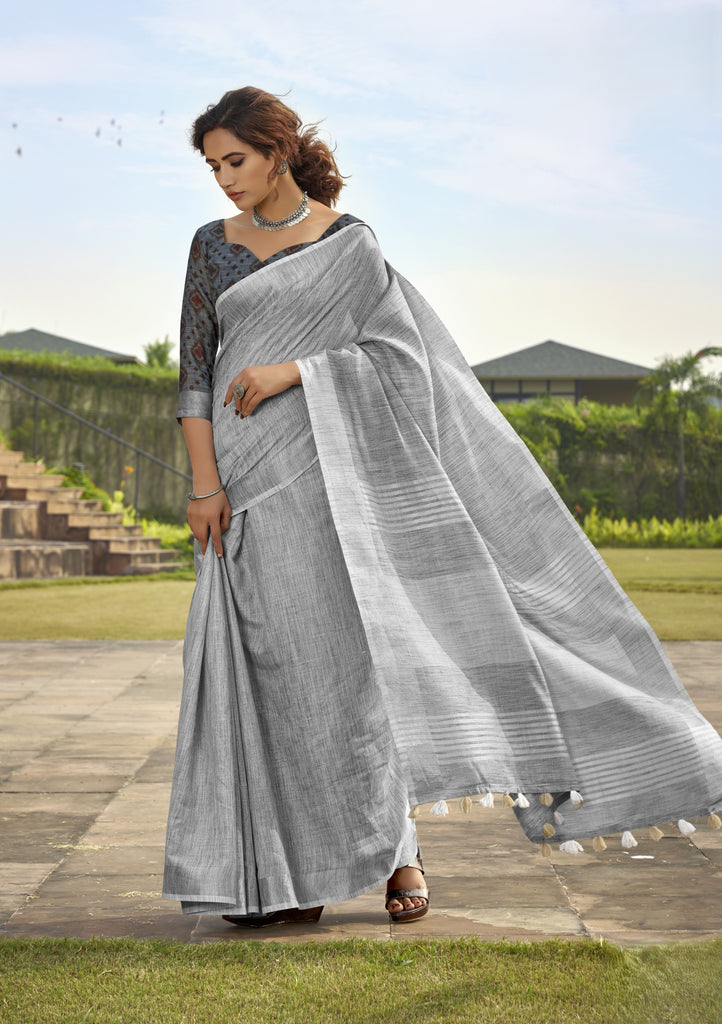 Silk Saree with a Touch of Silver Border