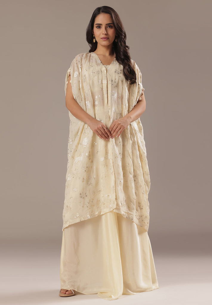 Ivory Embroidered Cape Set With Dhoti Skirt