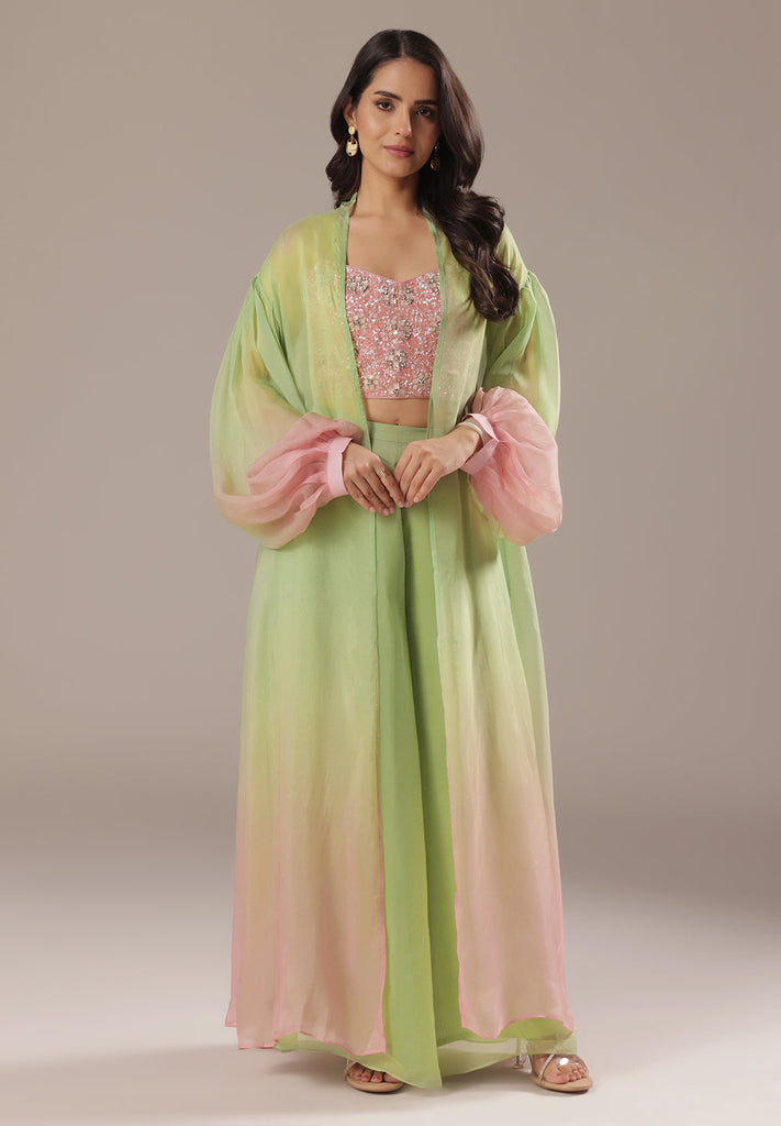Greenish Pink Sharara Suit Paired With A Cape