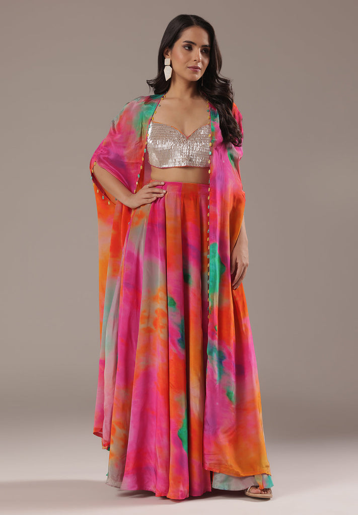 Pink Crepe Sharara Suit Paired With Kishti Work Choli