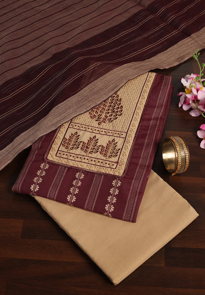 "Unstitched Cotton Suit with Artistic Resham Thread Detailing"