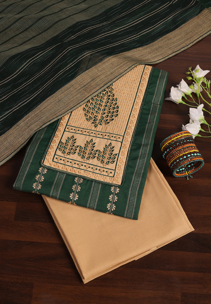 "Unstitched Cotton Suit with Artistic Resham Thread Detailing"