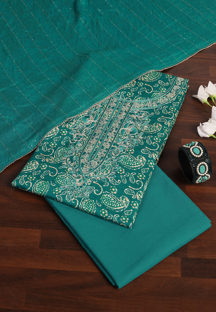 Elegant Cotton Unstitched Suit with Intricate Aari Thread & Sequin WorK
