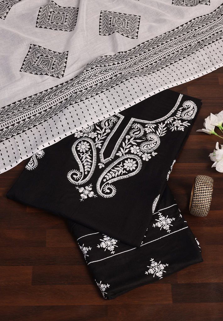 "Grace in Every Stitch: Cotton Unstitched Suit with Fine Resham Work"