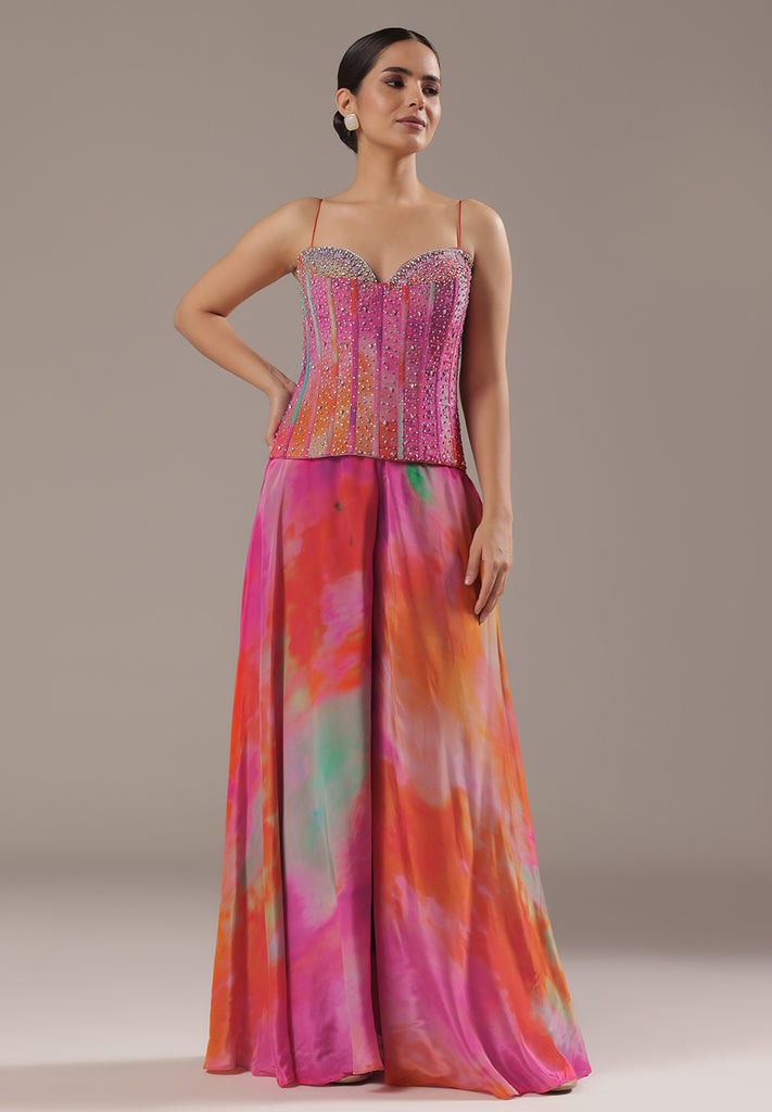 Lavender Sage Corset With Ombre Palazzo Pants