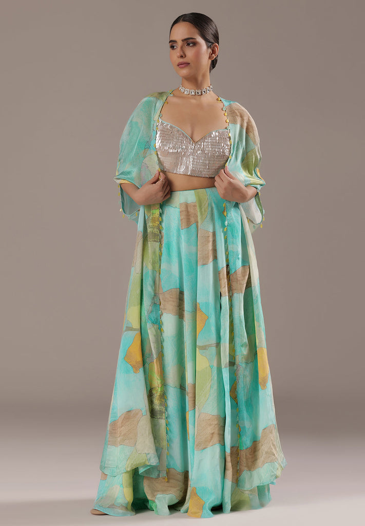 Pink Crepe Sharara Suit Paired With Kishti Work Choli