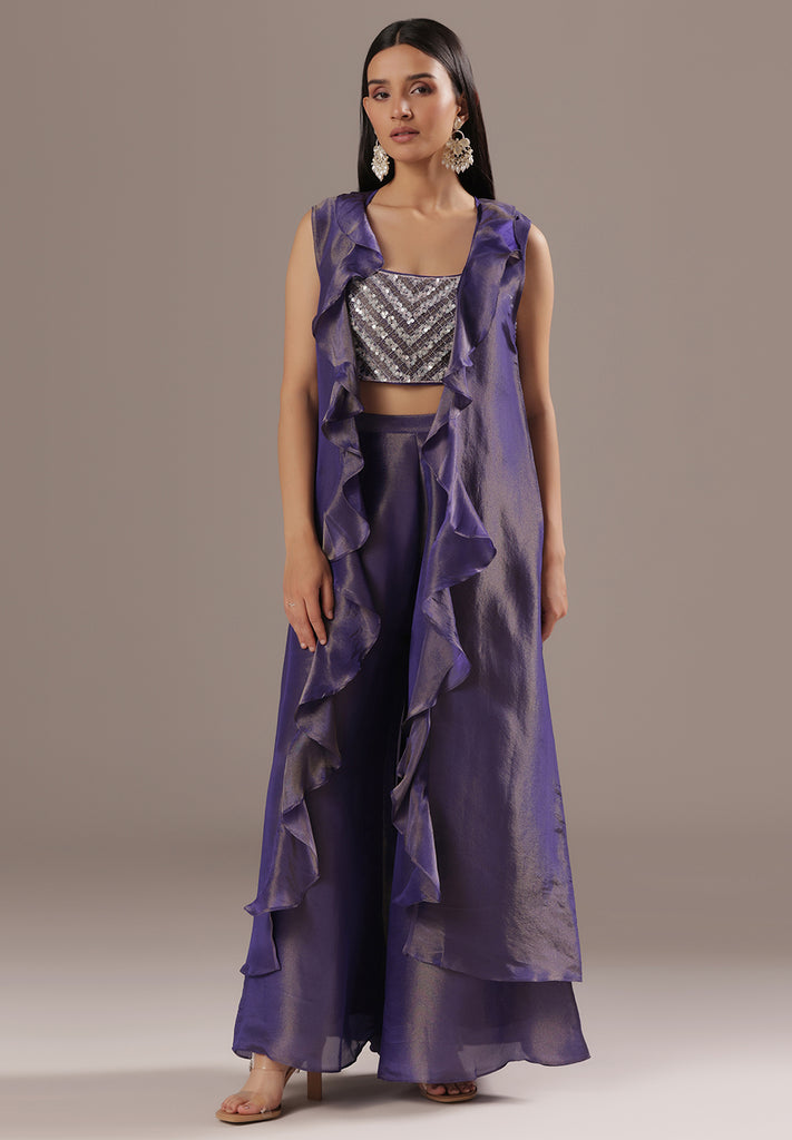 Organza Sharara Suit Paired With Kishti Work Choli
