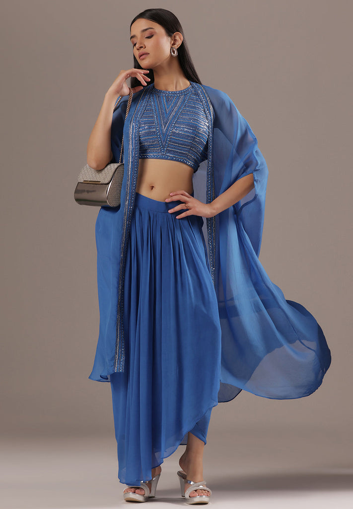 Blue Sequin Cape Co-ord Set