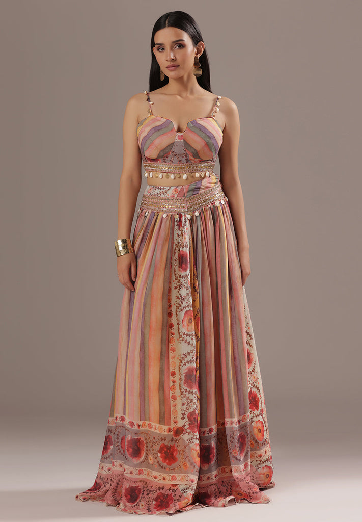 Breezy Beauty Ready-to-Wear Printed Chinnon Lehenga