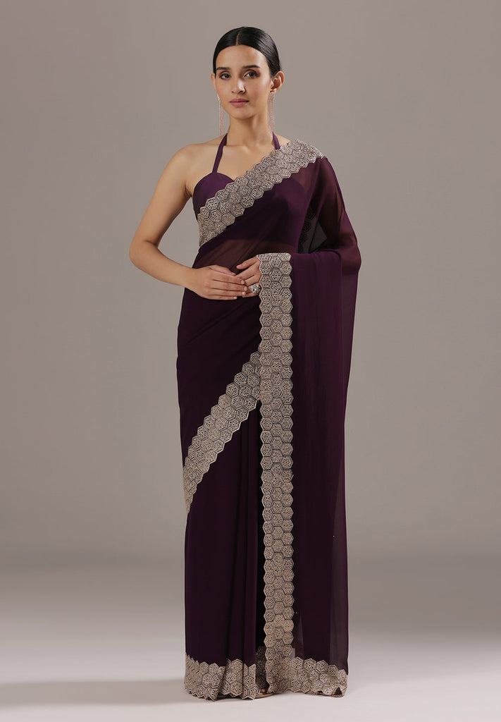 Georgette Saree Adorned With Dazzling Swarovski Crystals