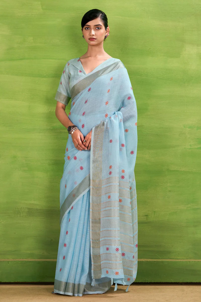 Linen Saree with a Touch of Zari