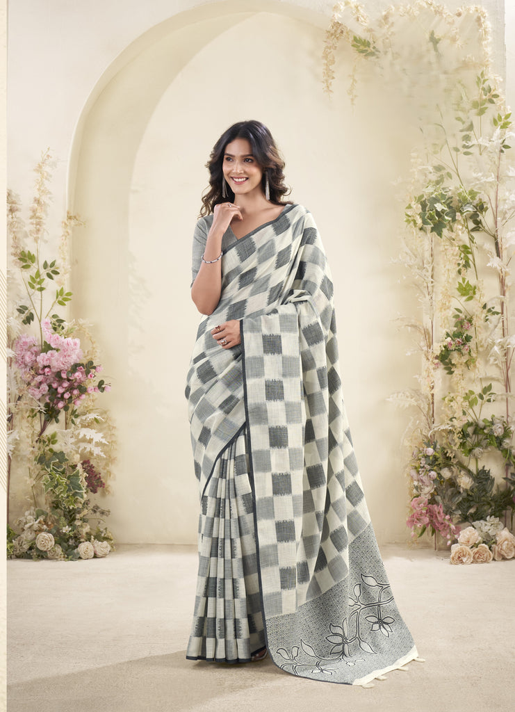 Tissue Silk Saree with a Touch of Block Print