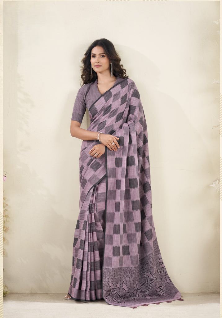 Tissue Silk Saree with a Touch of Block Print