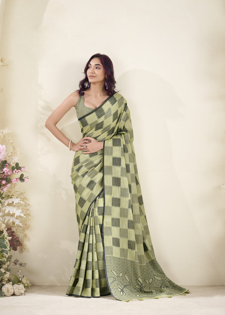 Tissue Silk Saree with a Touch of Block Print
