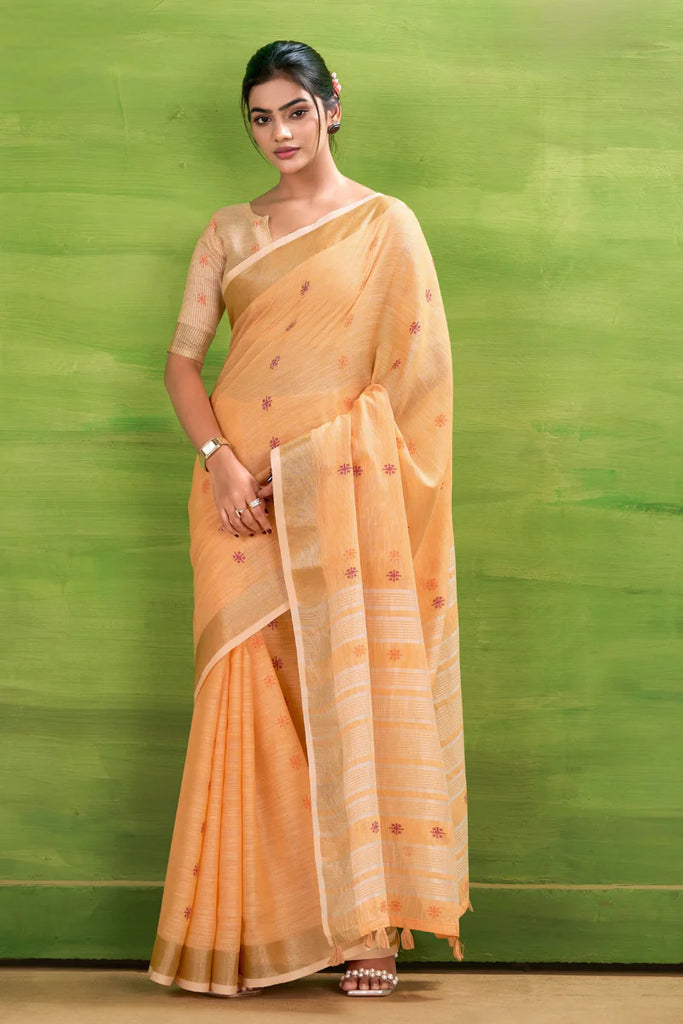 Linen Saree with a Touch of Zari