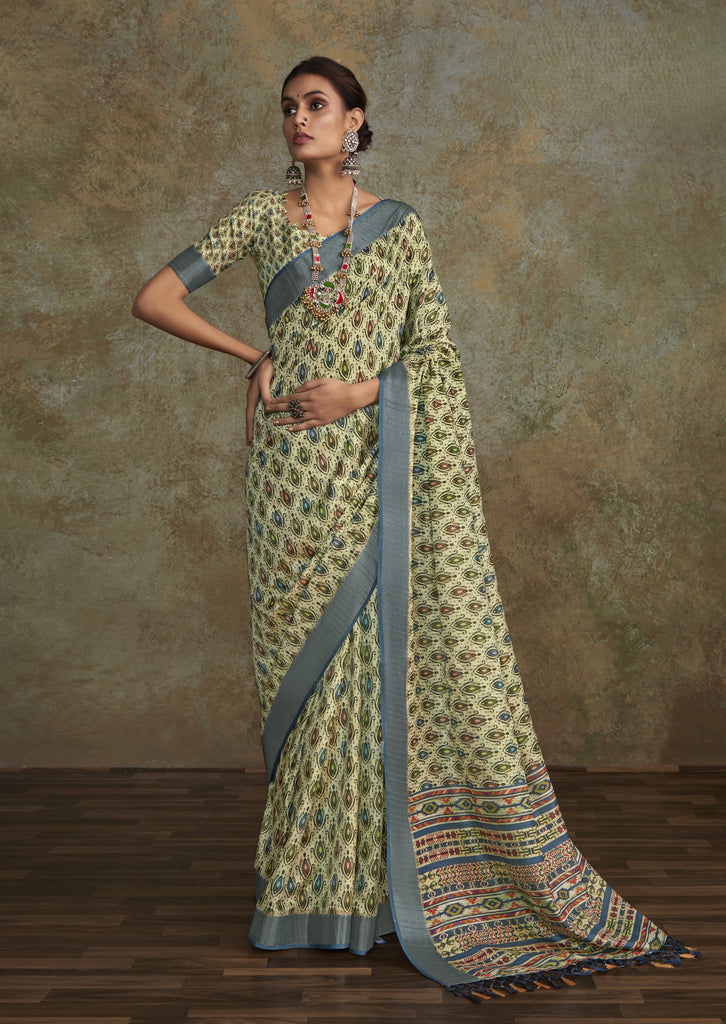Printed Silk Saree with Lustrous Zari Border