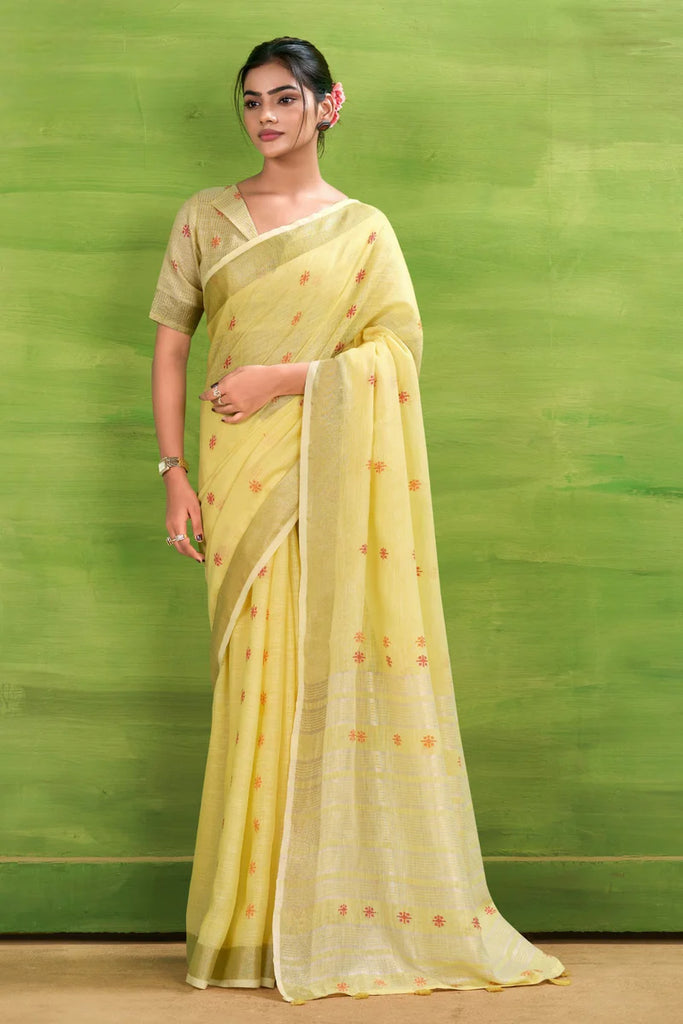 Linen Saree with a Touch of Zari