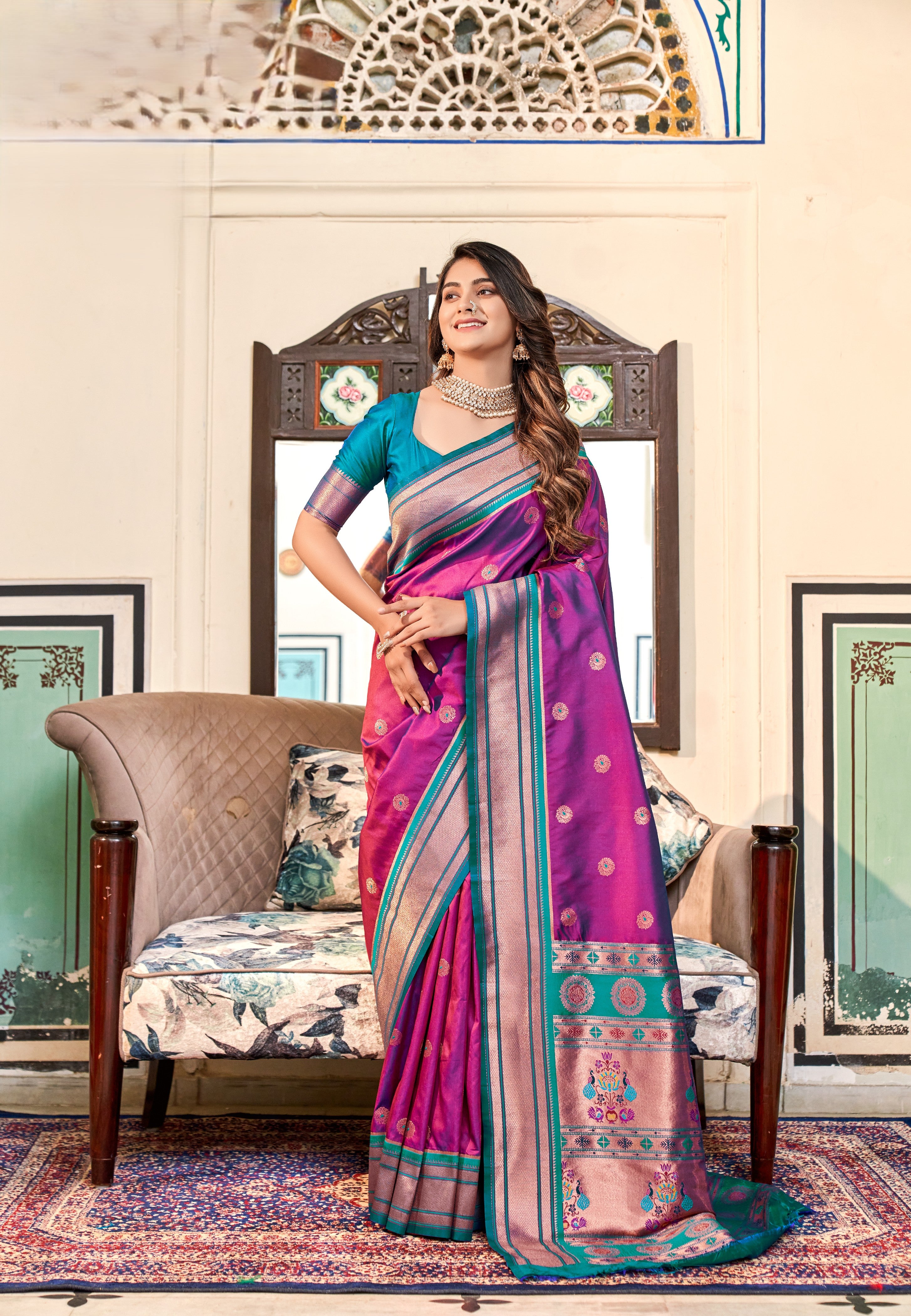 Regal Radiance Silk Paithani Saree with Copper Zari Border