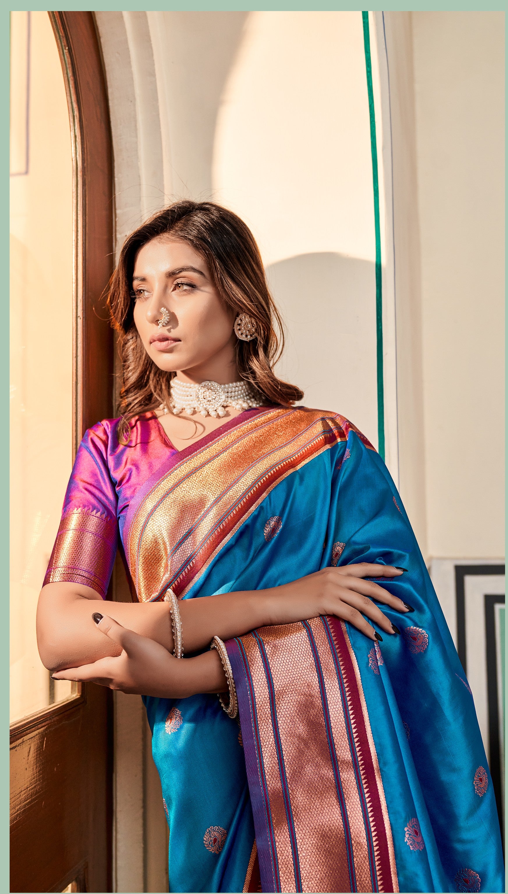 Regal Radiance Silk Paithani Saree with Copper Zari Border