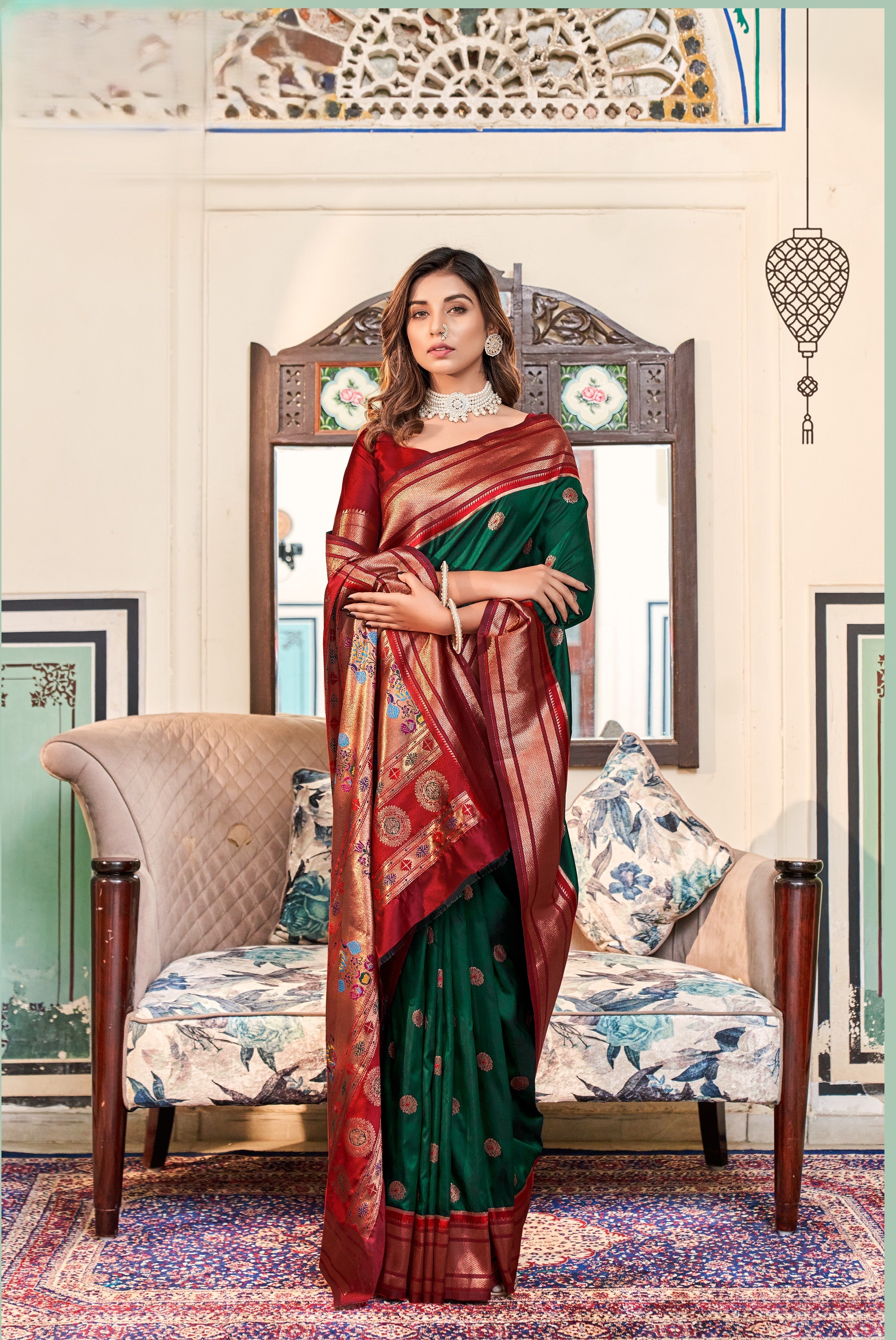 Regal Radiance Silk Paithani Saree with Copper Zari Border