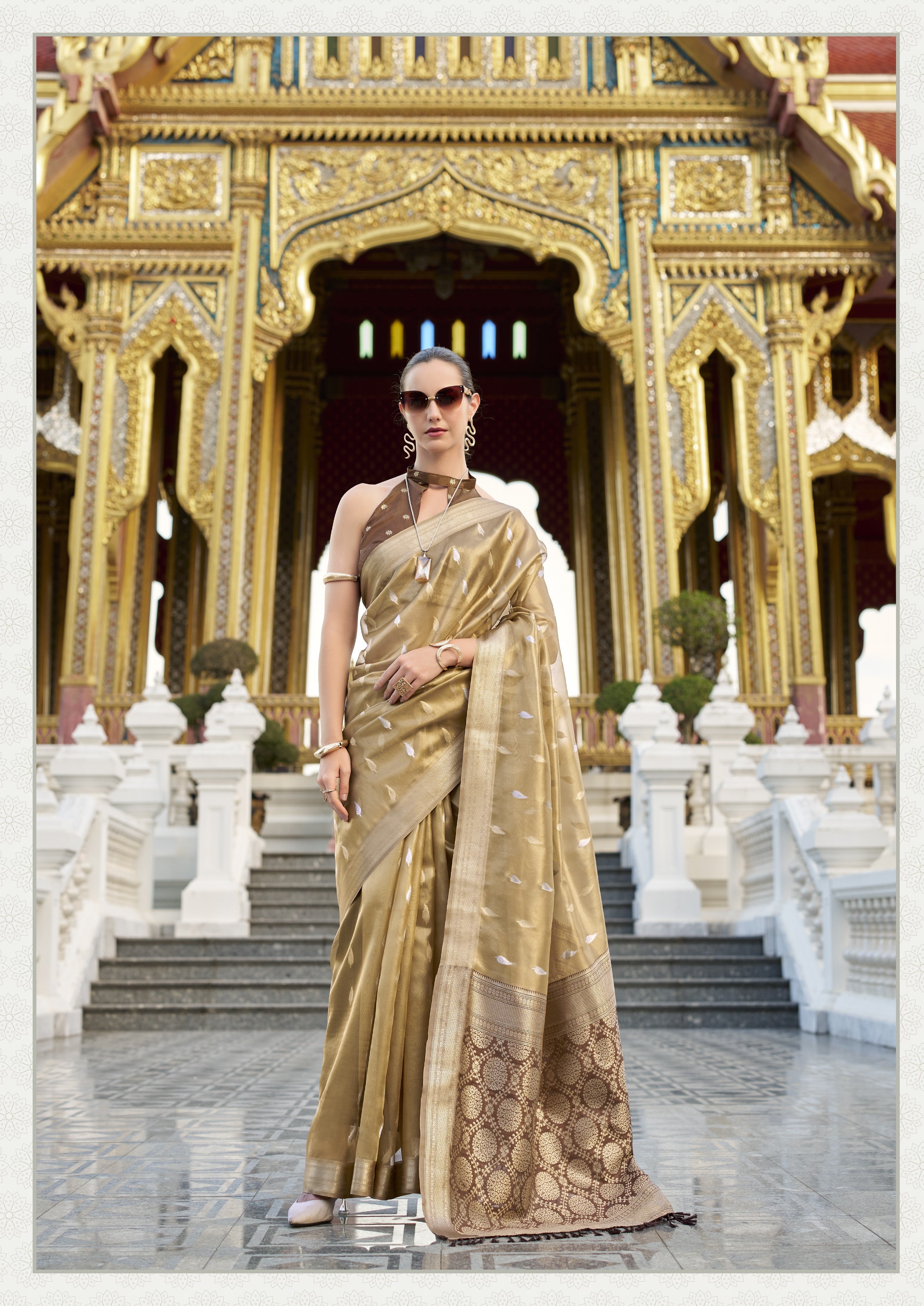 Antique Silk Saree With Zari Border