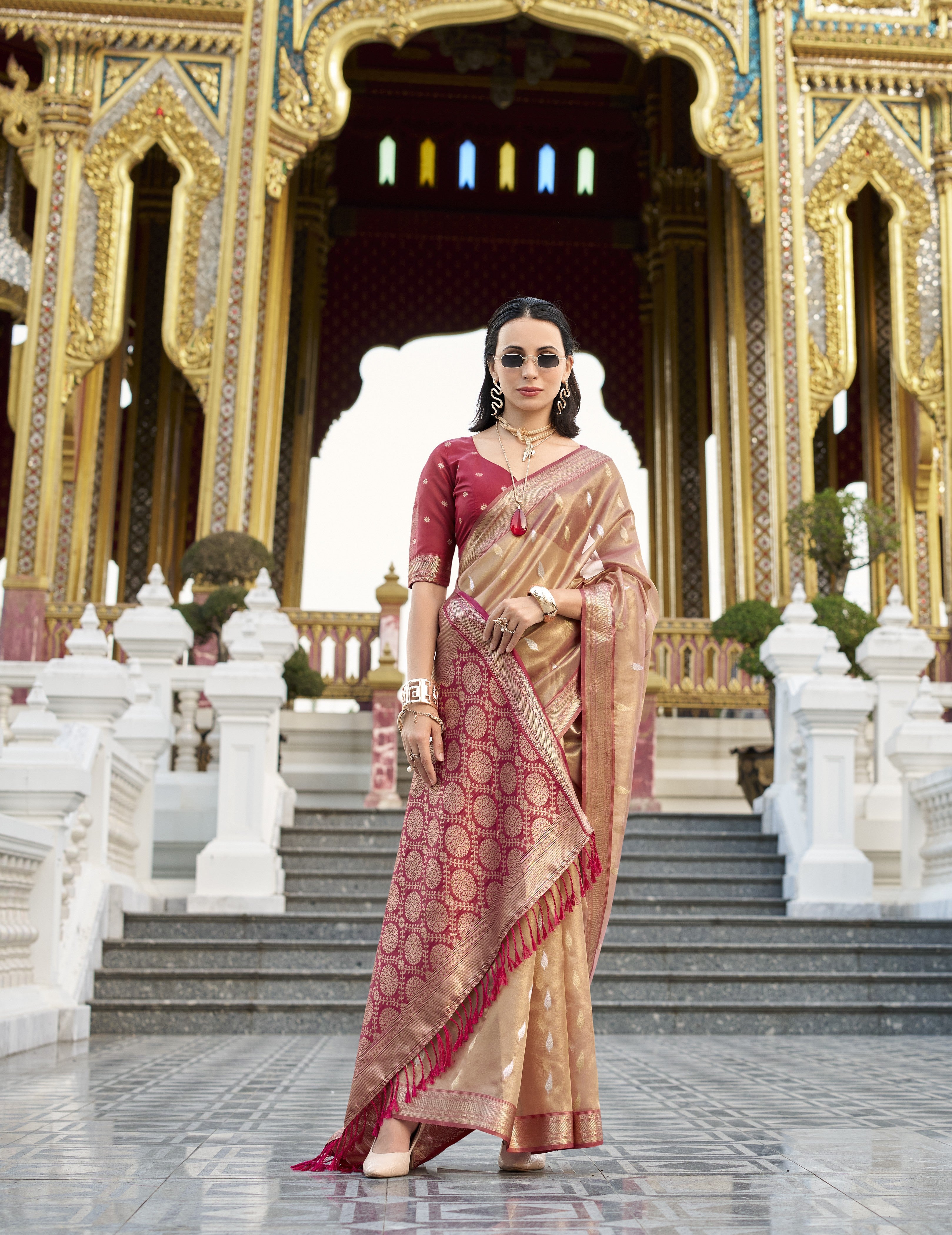 Antique Silk Saree With Zari Border