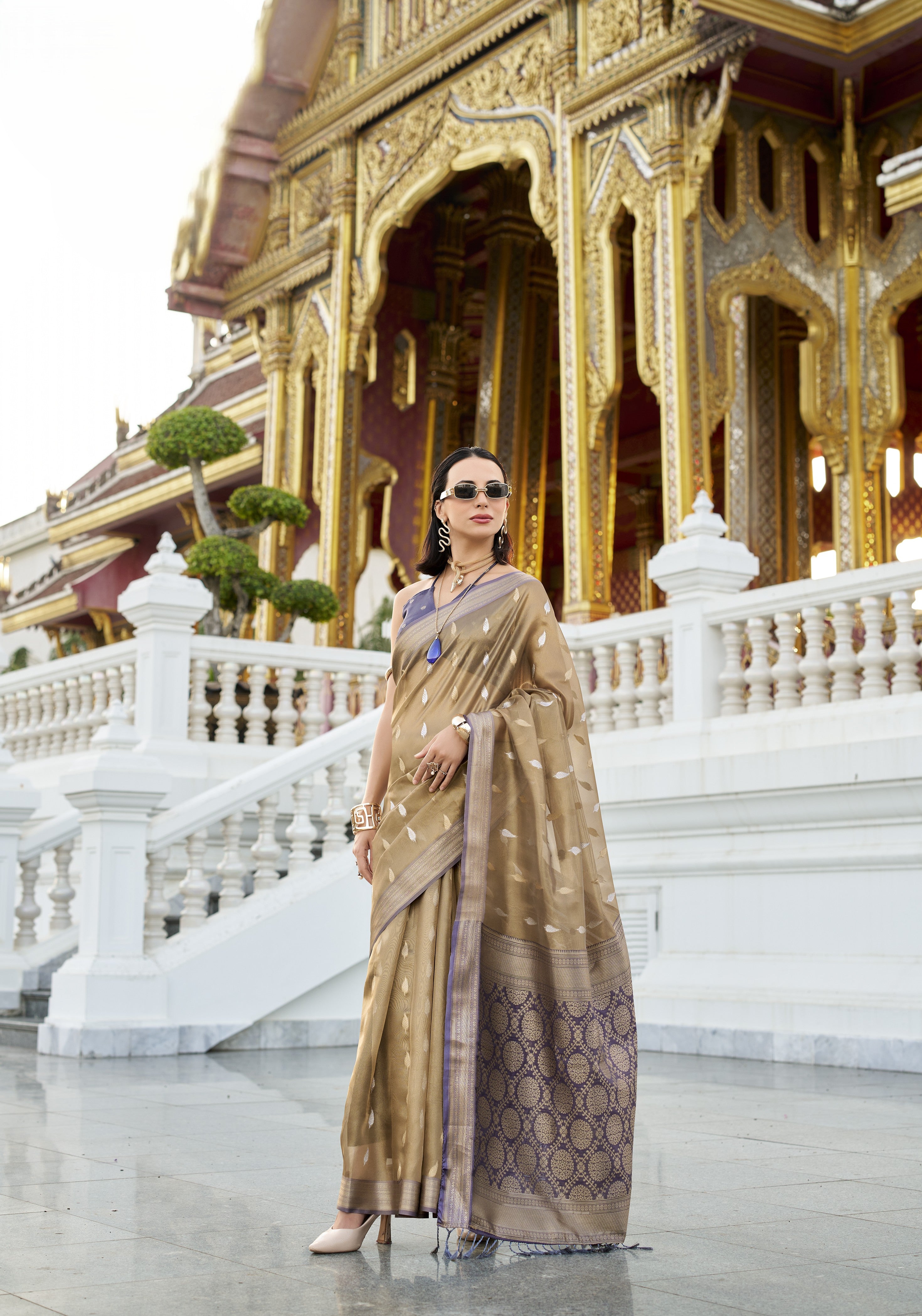 Antique Silk Saree With Zari Border