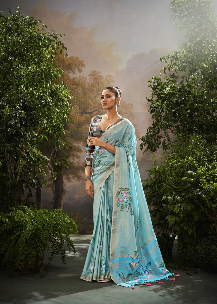 Tissue  Silk Saree with Brush Print