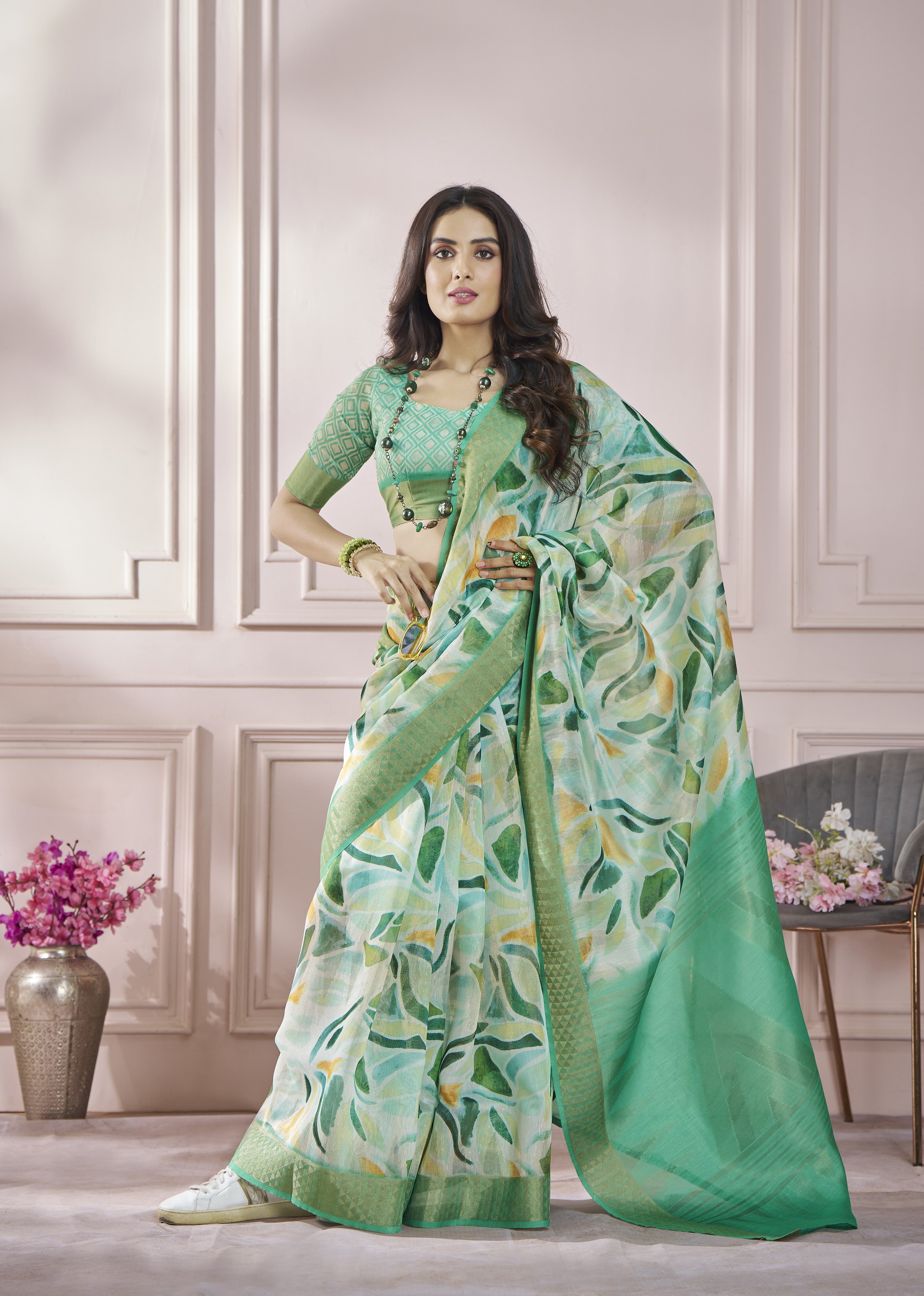 Printed Cotton Silk Saree with Zari border
