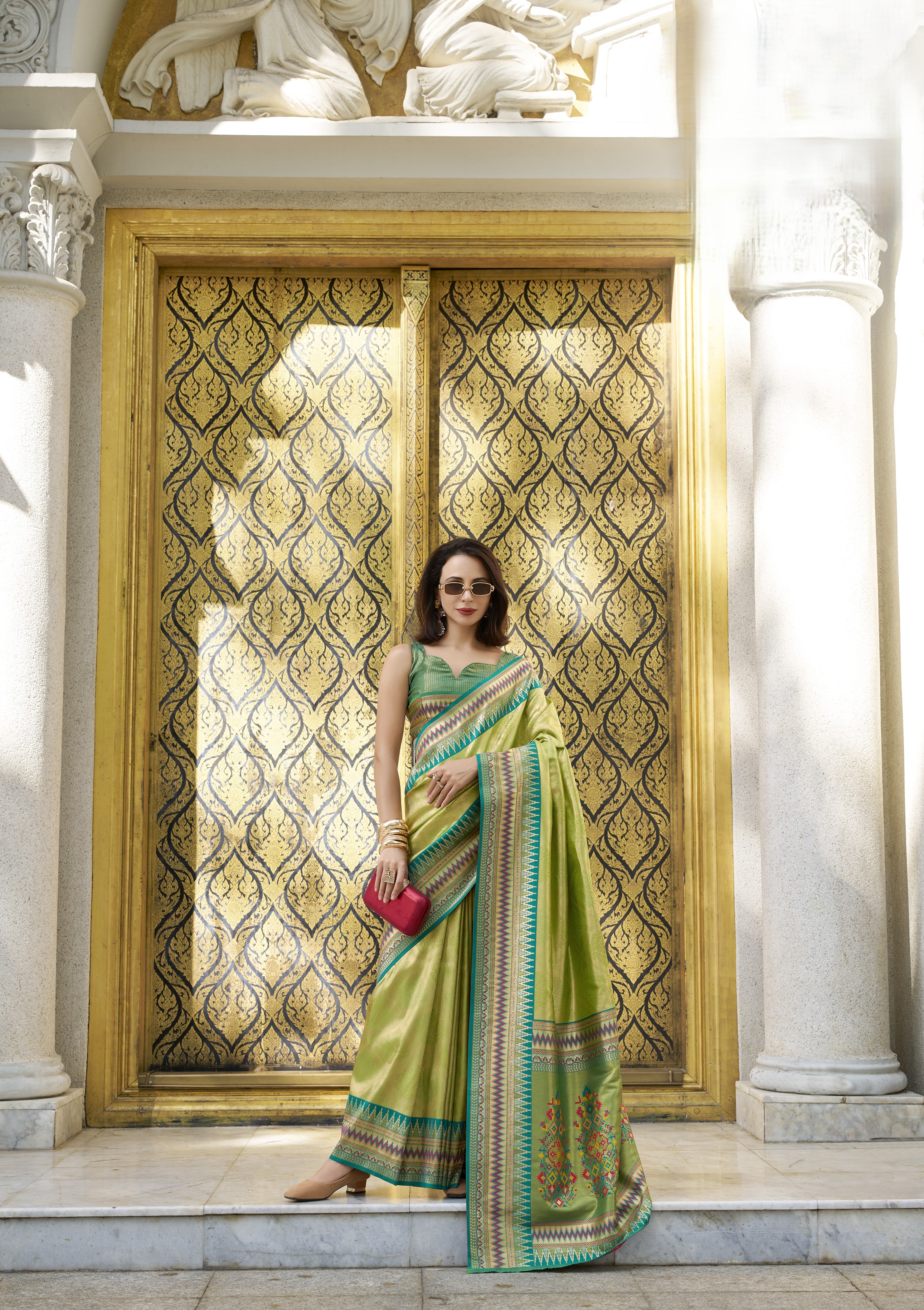 Banarasi Silk Saree with Multicolored Patola-Style Border