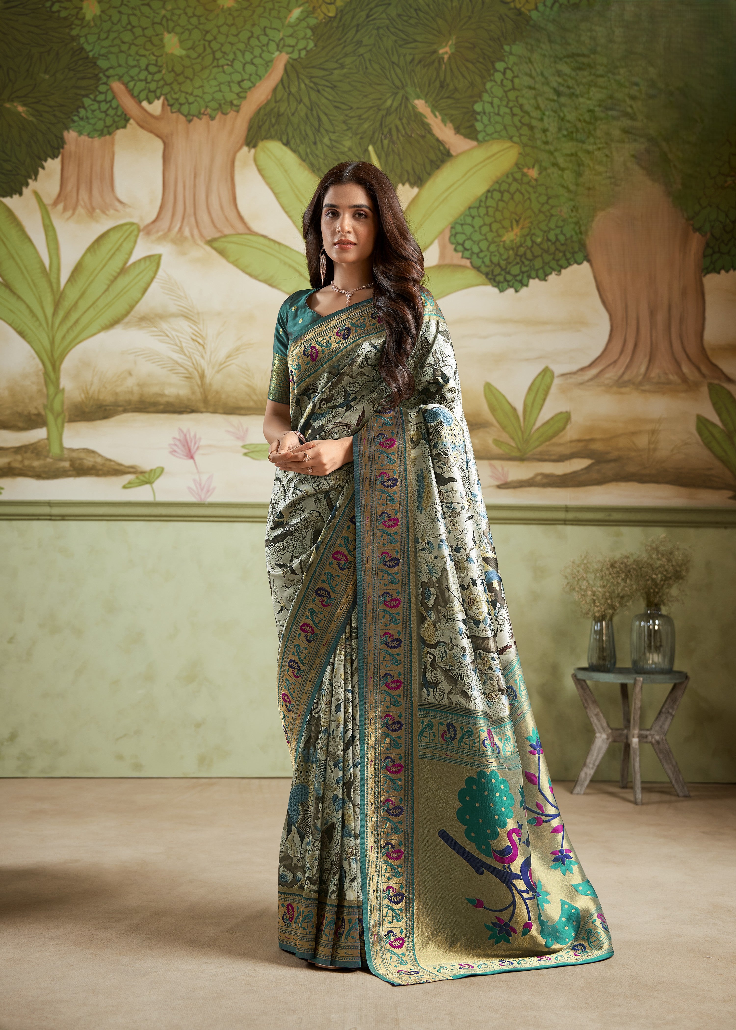 Multi Printed Satin Crepe Saree