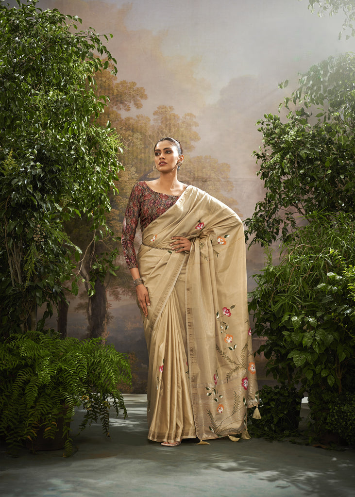 Tissue  Silk Saree with Brush Print