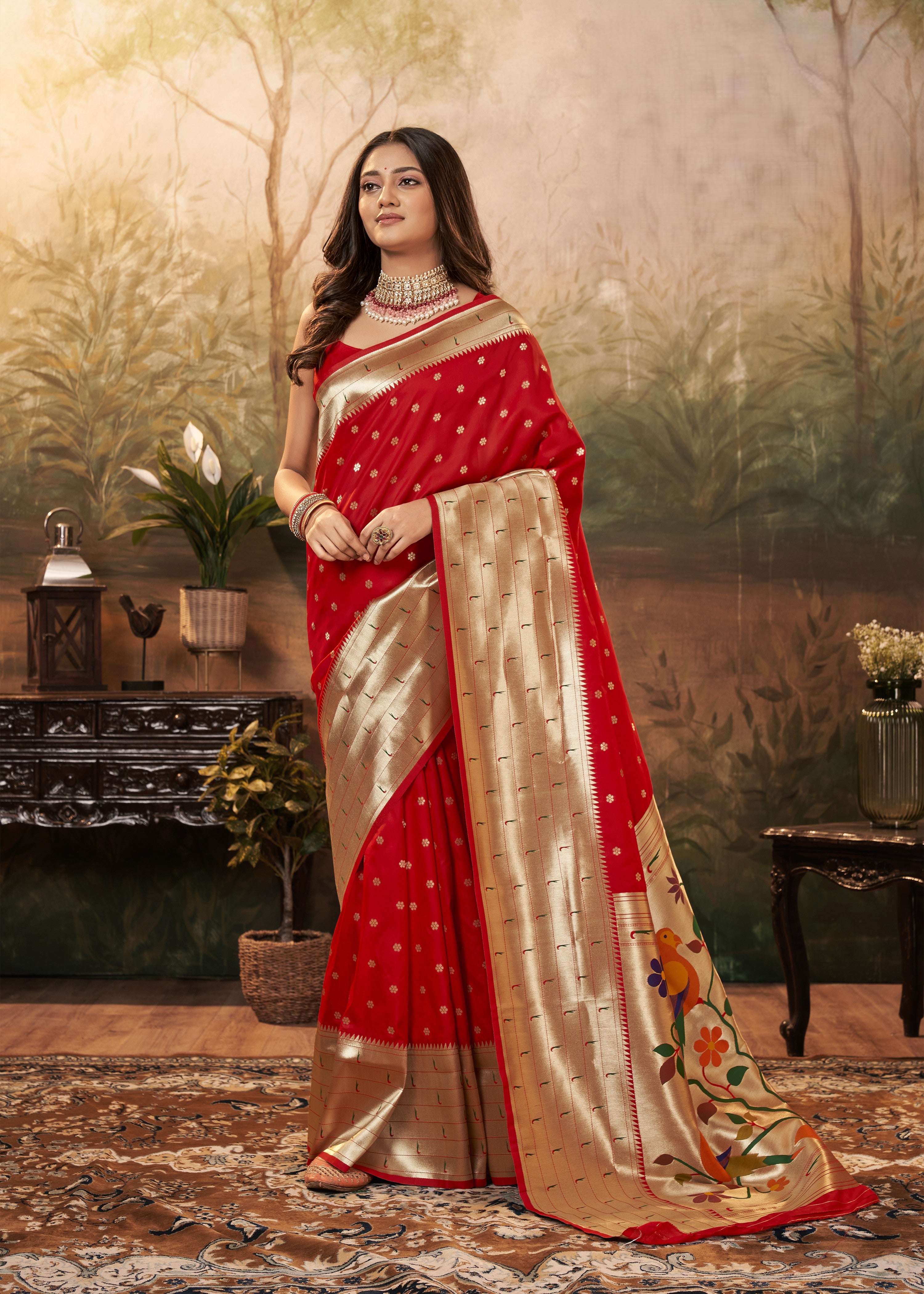 Timeless Silk Saree Adorned with Exquisite Gold Zari Border