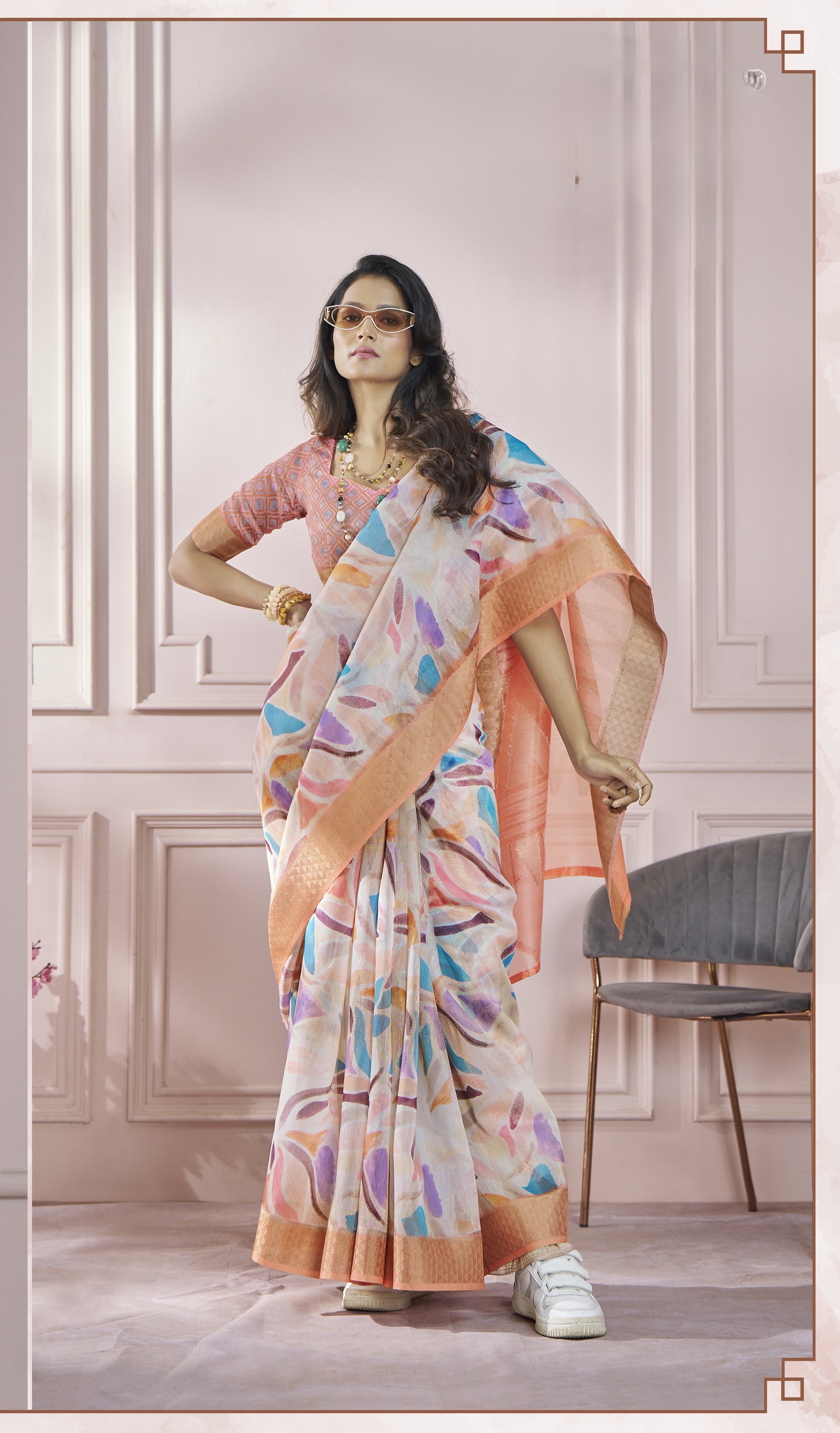 Printed Cotton Silk Saree with Zari border