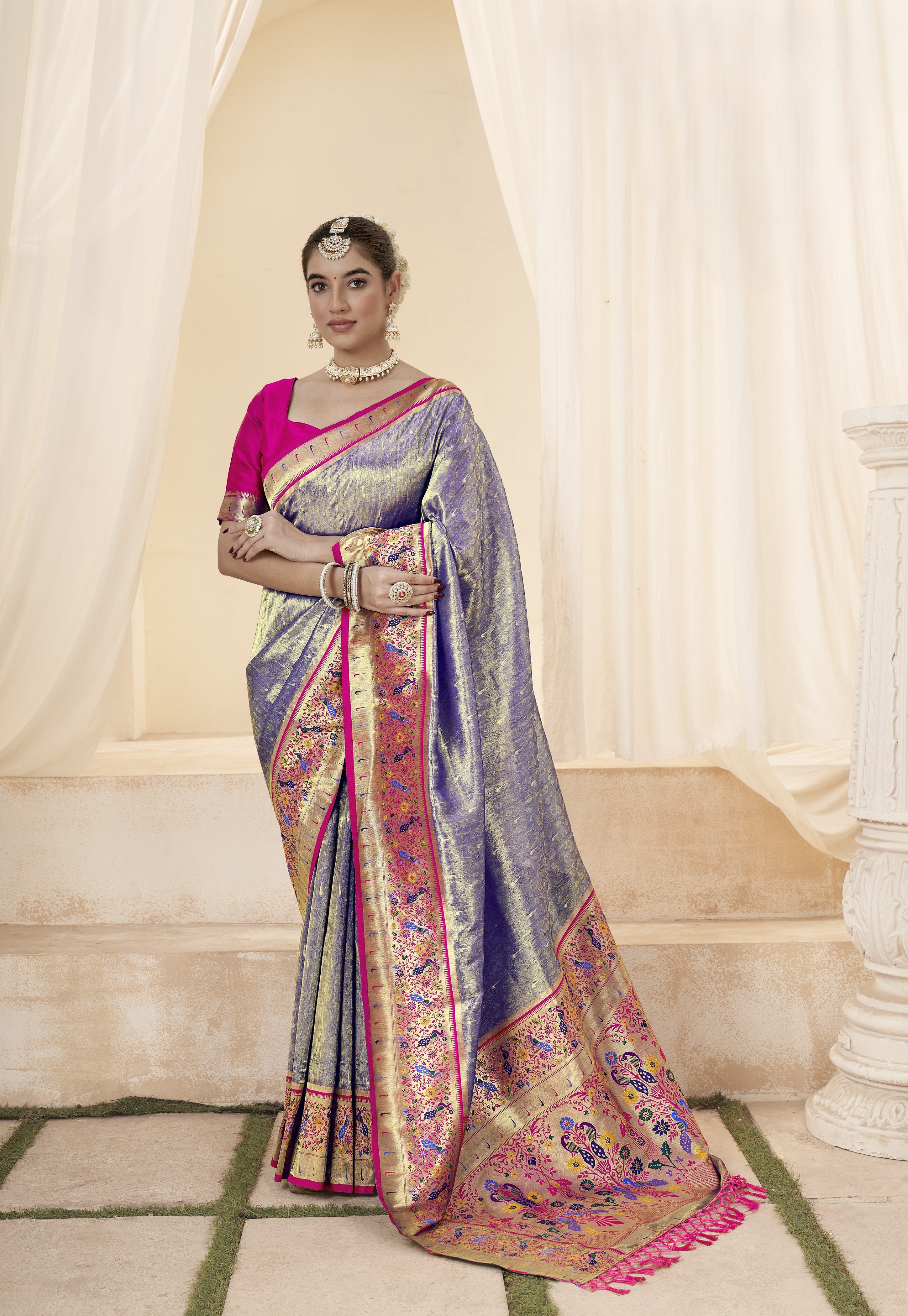 Paithani-Style Fusion Banarasi Tissue Silk Saree