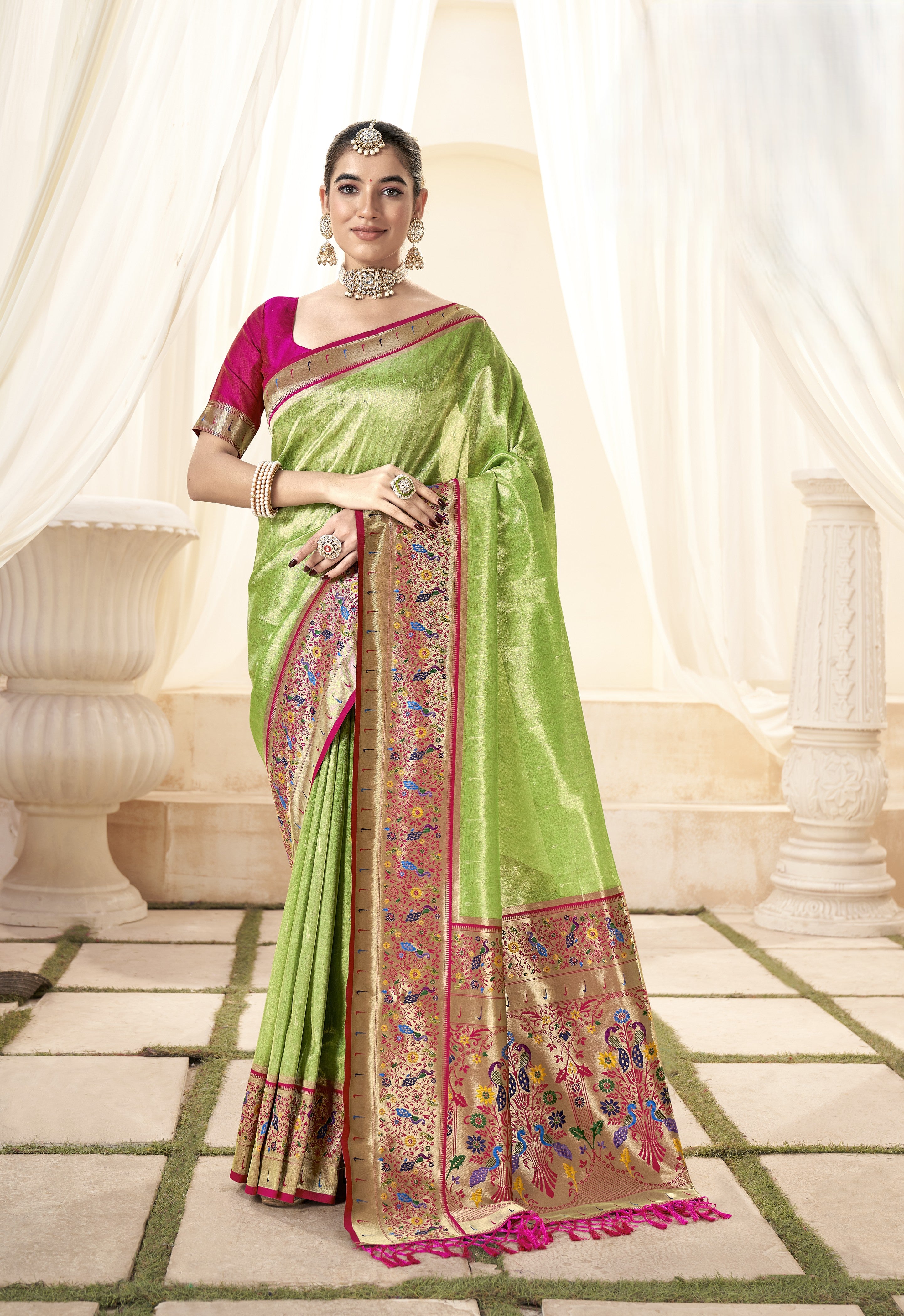 Paithani-Style Fusion Banarasi Tissue Silk Saree