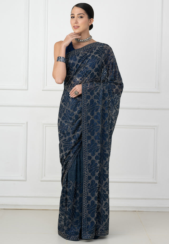 Blue Shantley saree with Crepe blouse