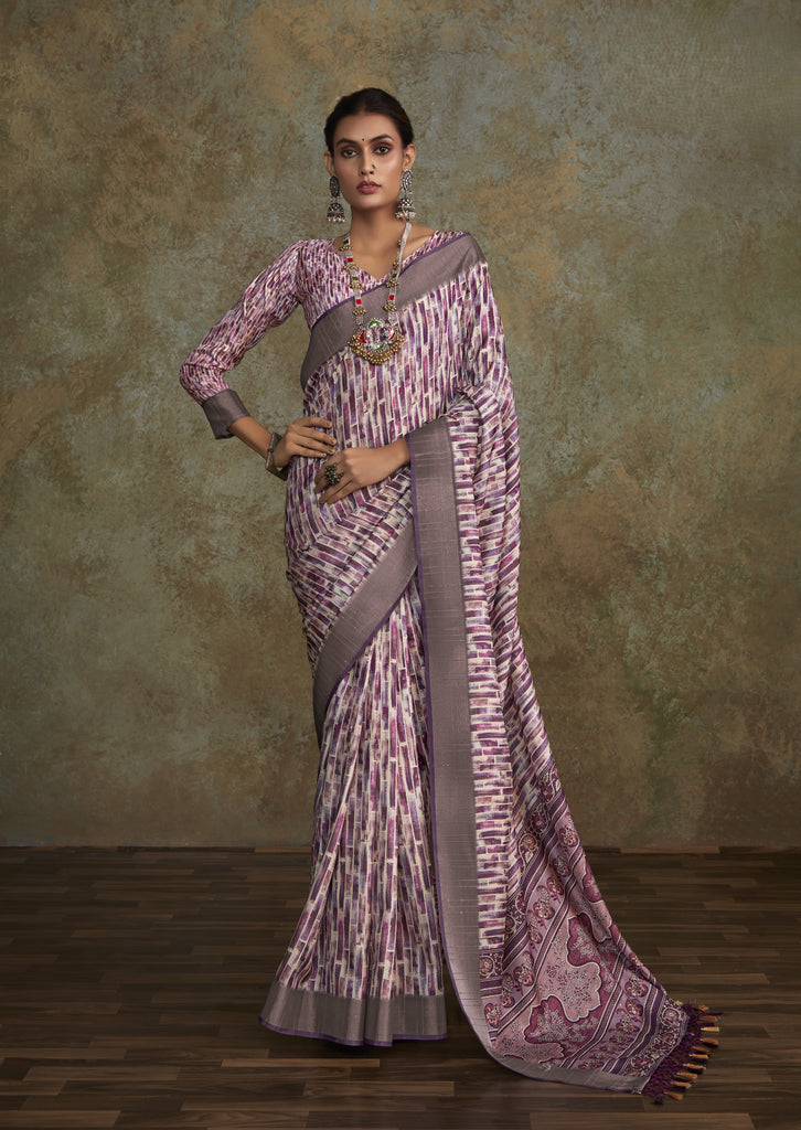 Printed Silk Saree with Lustrous Zari Border
