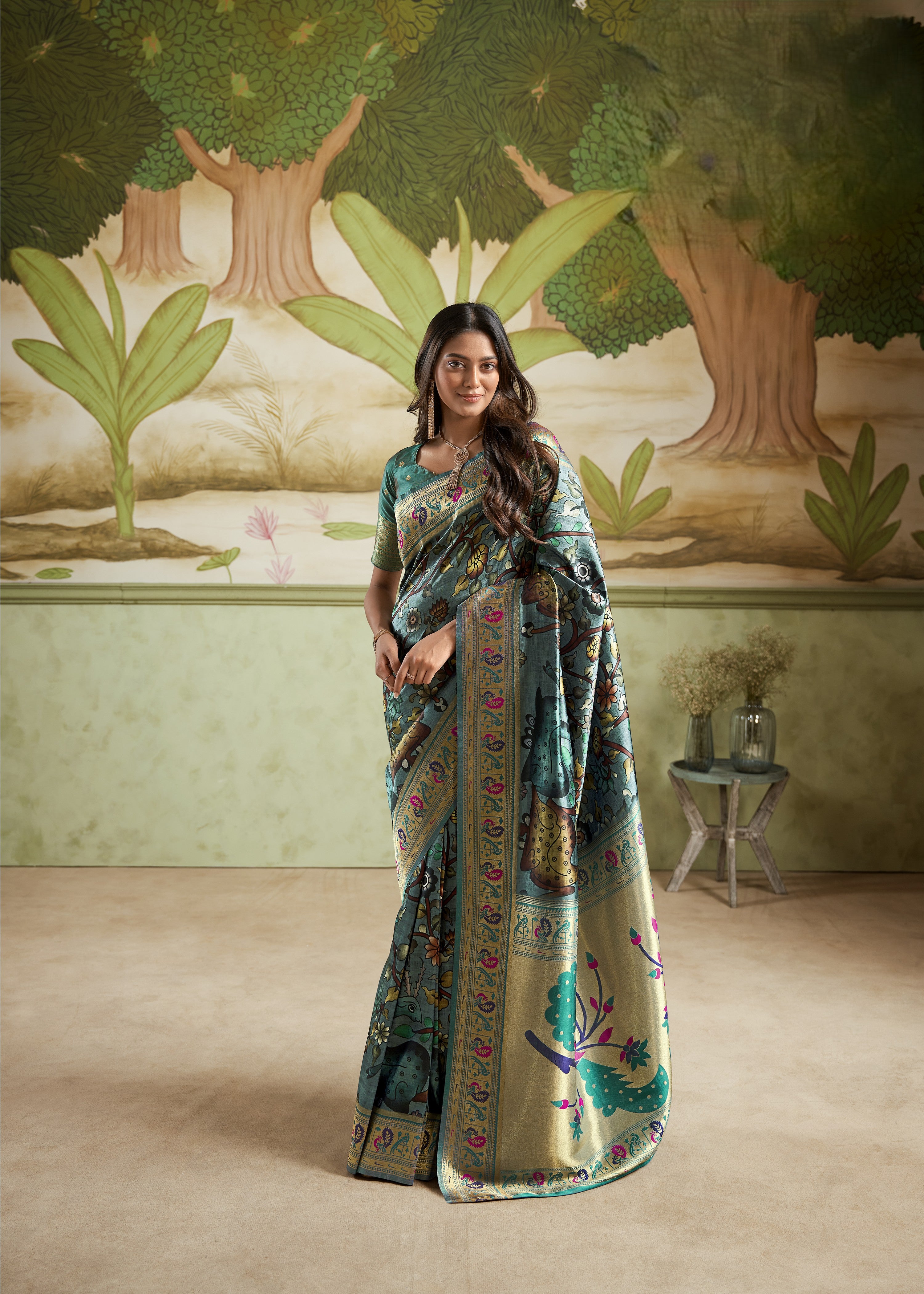 Multi Printed Satin Crepe Saree